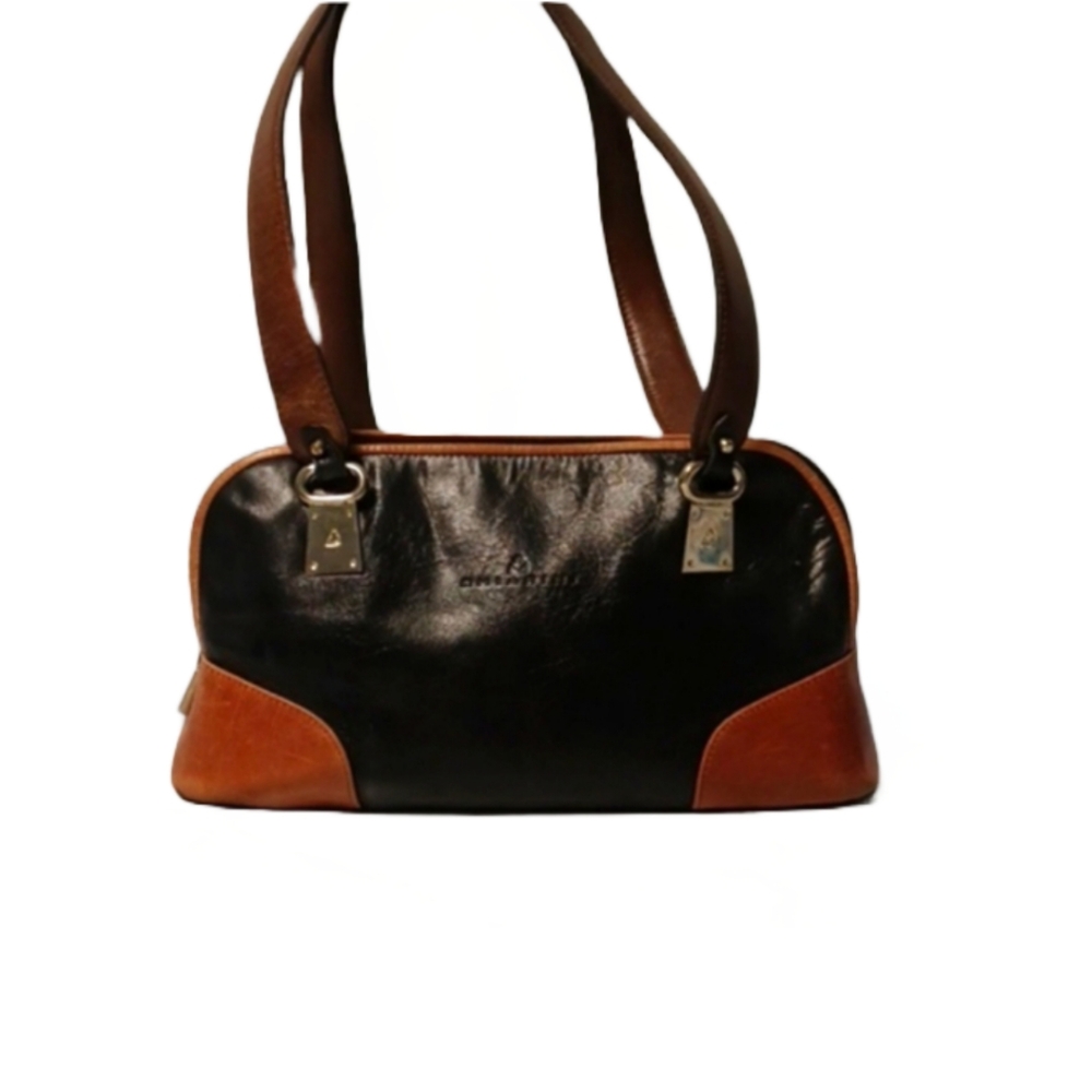 VINTAGE BLACK AND BROWN LEATHER CHIARINI SATCHEL